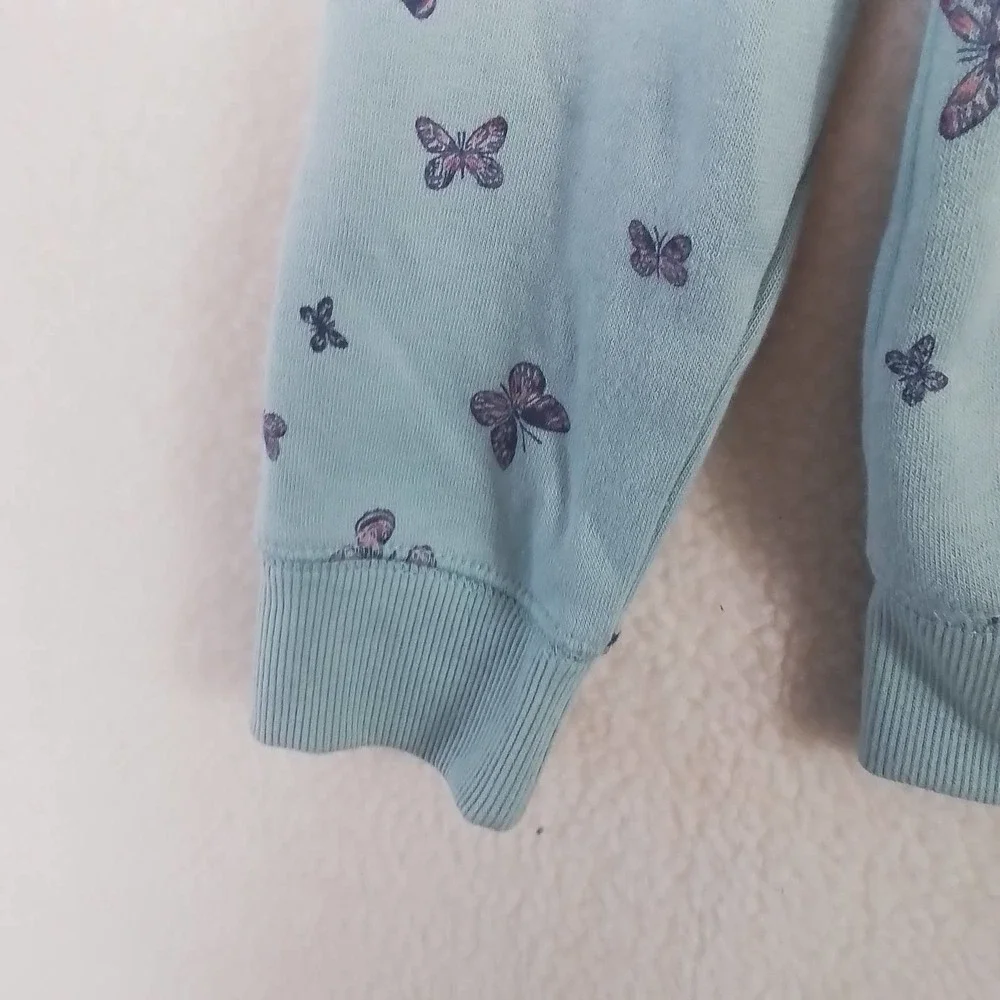 OshKosh Fleece Lined Full Zip Hoodie Girls Size‎ 14 in Green w/ Butterfly Theme